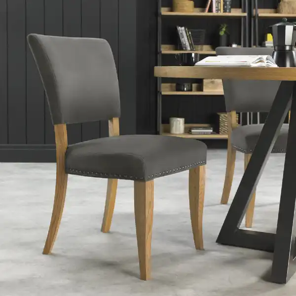 Rustic Oak Dark Grey Fabric Dining Chair