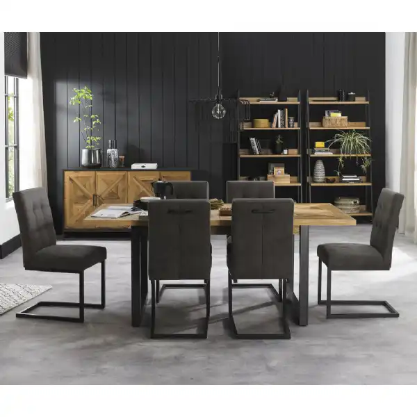 Rustic Oak Extending Dining Table 6 Dark Grey Fabric Chairs