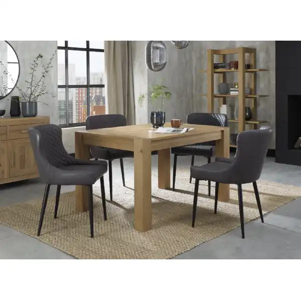 Light Oak Dining Table Set 4 Dark Grey Leather Chairs