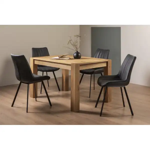 Light Oak Extending Dining Table Set 4 Grey Leather Chairs