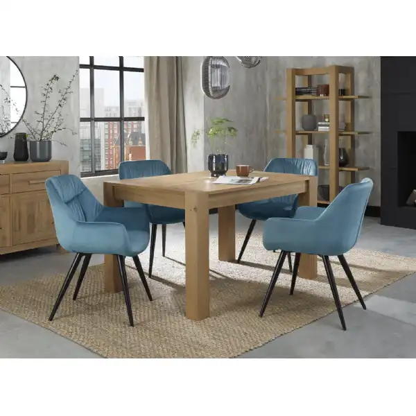 Light Oak 4 To Dining Table 4 Blue Velvet Chairs Dining Set