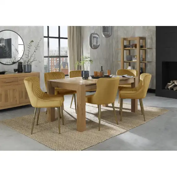 Oak Rectangular Extending Dining Set 6 Yellow Velvet Chairs