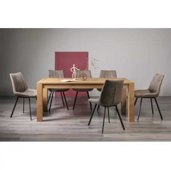 Light Oak Dining Table Set 8 Tan Brown Suede Chairs
