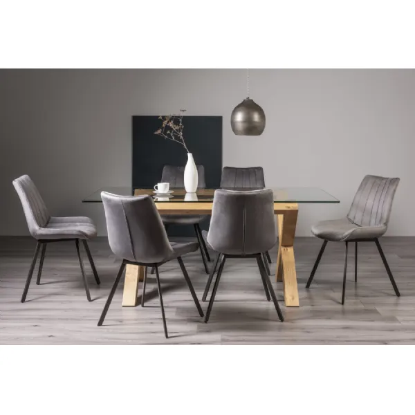 Rectangular Dining Table 6 Grey Velvet Chairs Dining Set