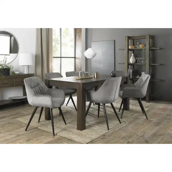 Dark Oak Extending Dining Table Set 6 Grey Fabric Chairs