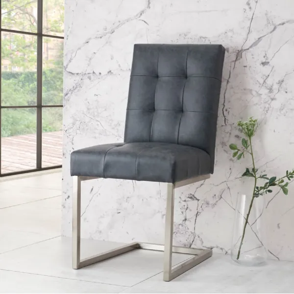 Mottled Black Leather Cantilever Dining Chair