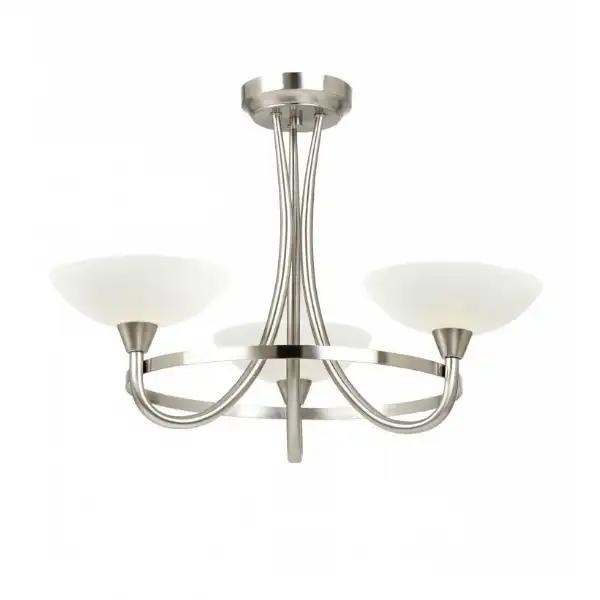 Satin Chrome White Glass Shaded 3 Ceiling And Wall Lamp