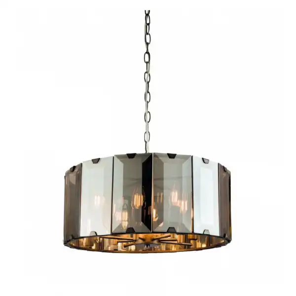 Traditional Clooney Slate Grey Finish Smoked Glass 8 Pendant Ceiling Light