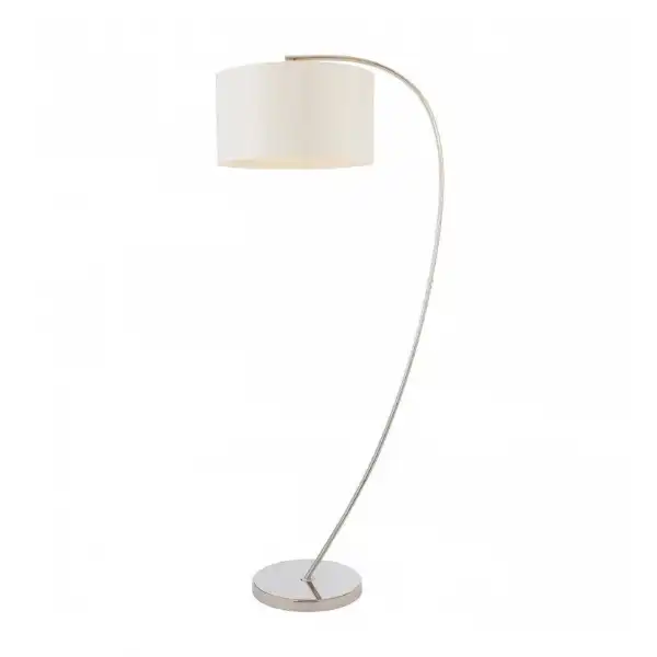 Bright Nickel Curved Base White Drum Shaded Floor Lamp