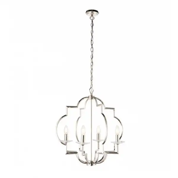 Polished Nickel and Clear Crystal Glass 4 Pendant Ceiling Light