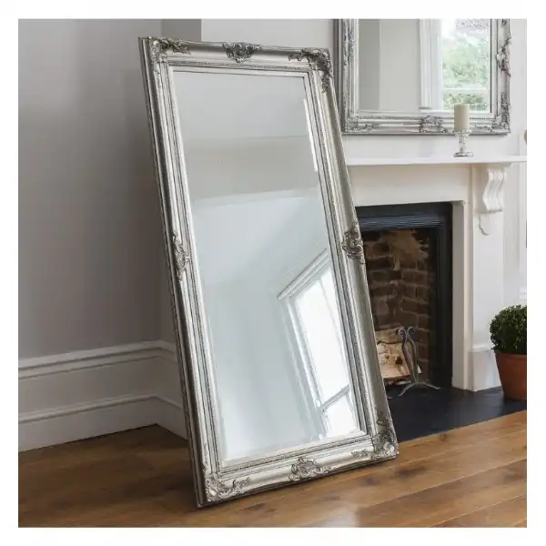 Solid Wood Framed Silver Finish Extra Large Leaner Rectangular Wall Mirror