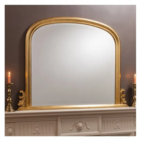 Vintage Antique Gold Arched Overmantle Wall Mirror
