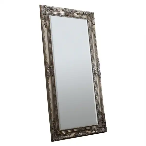 Large Ornate Rectangular Leaner Floor Mirror Silver