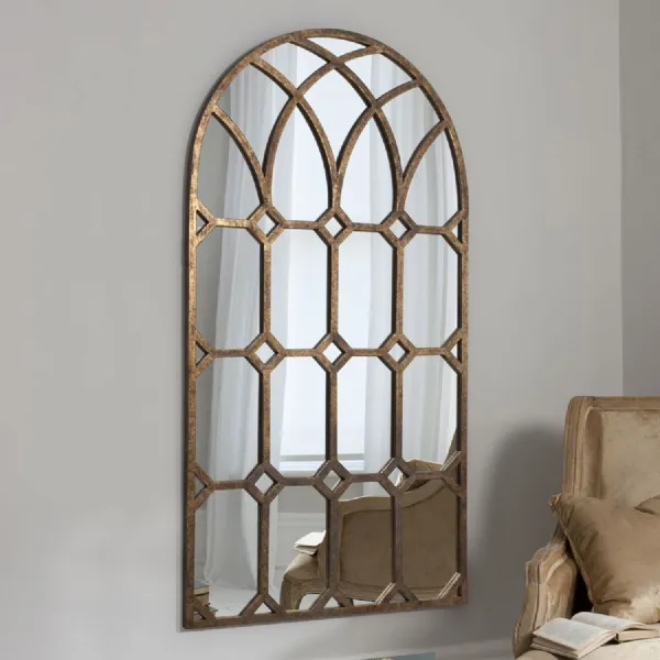 Aged Bronze Arched Window Wall Mirror