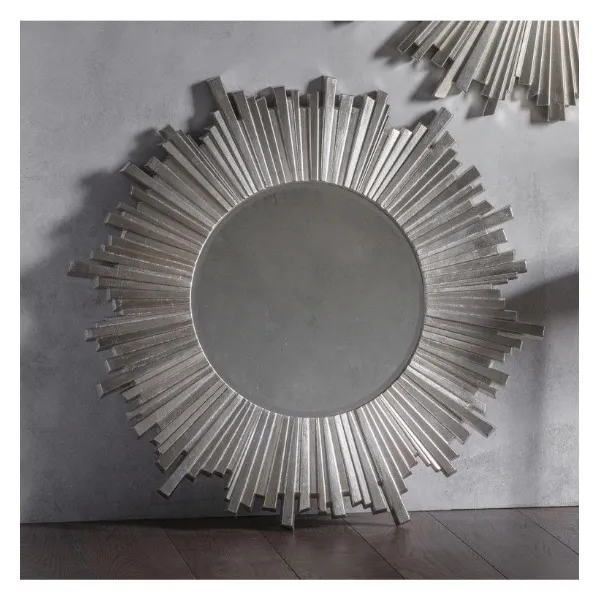 Antique Silver Starburst Round Wall Mirror 100cm Dia