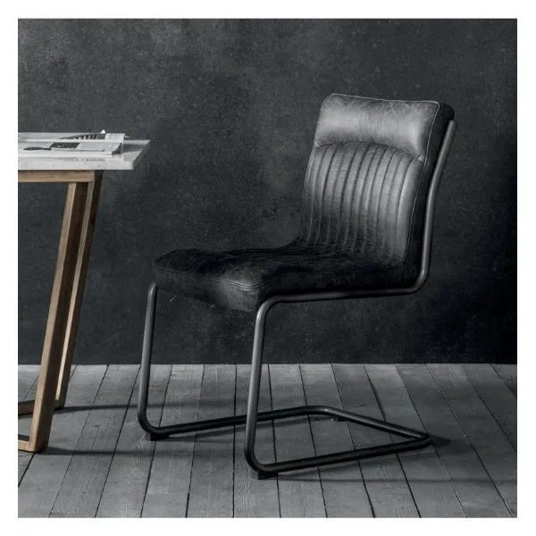 Black Leather Metal Cantilever Framed Dining Office Chair
