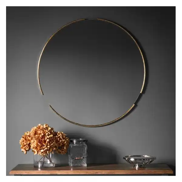 Simple Gold Thin Broken Framed Round Wall Mirror 80cm
