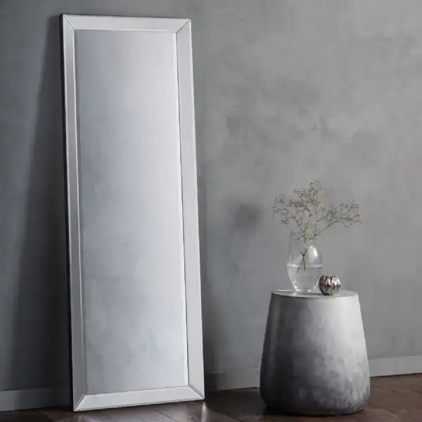 Tall Slim Rectangular Leaner Wall Mirror Bevelled Glass Black Edge