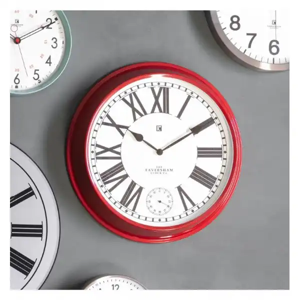 Retro White Dial and Red Broad Frame Round Wall Clock With Roman Numeral 52cm Diameter