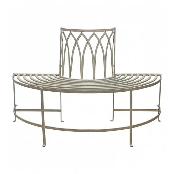 Rustic White Painted Half Circle Round Tree Outdoor Metal Garden Bench