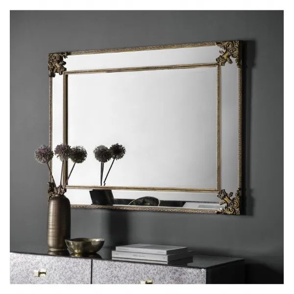 Rustic Gold Ornate Framed Rectangular Wall Mirror