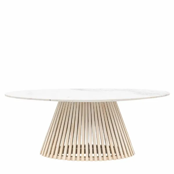 White Marble Top Oval Dining Table Slatted Base