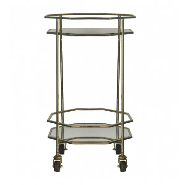 Gold Oval Drinks Trolley Metal Glass Shelves