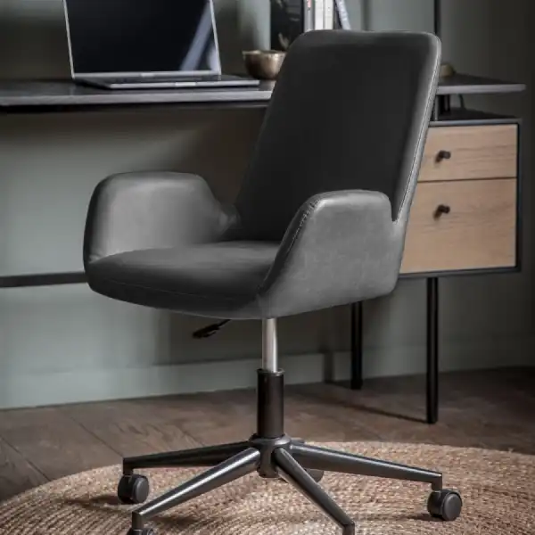 Grey Faux Leather Adjustable Swivel Chair with Castors Star Base