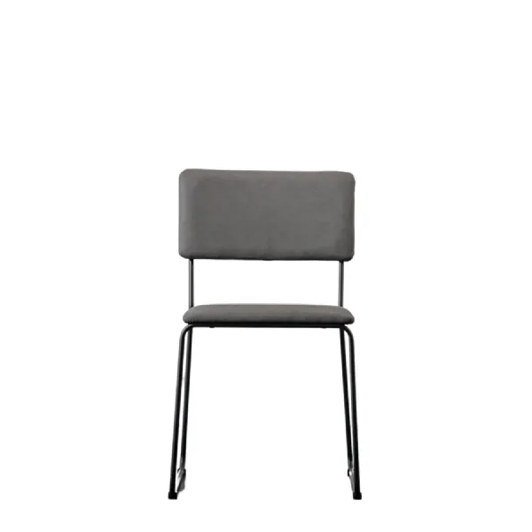 Slate Grey Fabric Dining Chair Slim Black Metal Frame