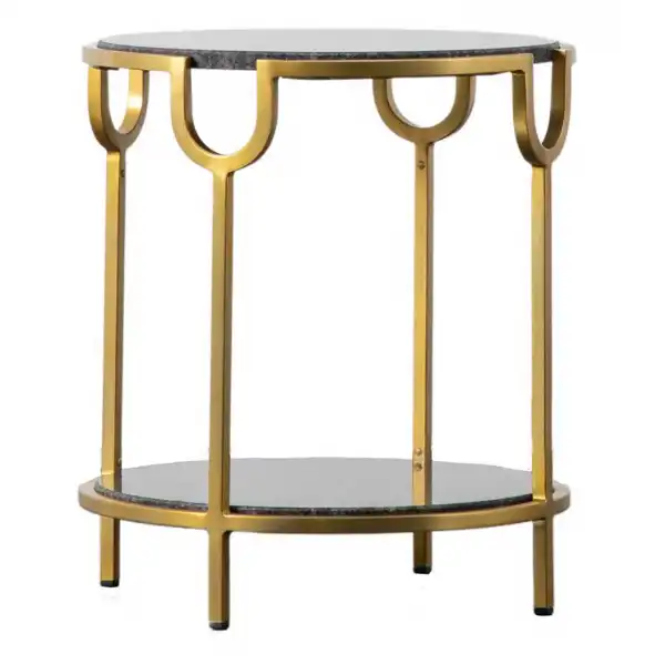Black Faux Marble Round Side Table Gold Metal Frame