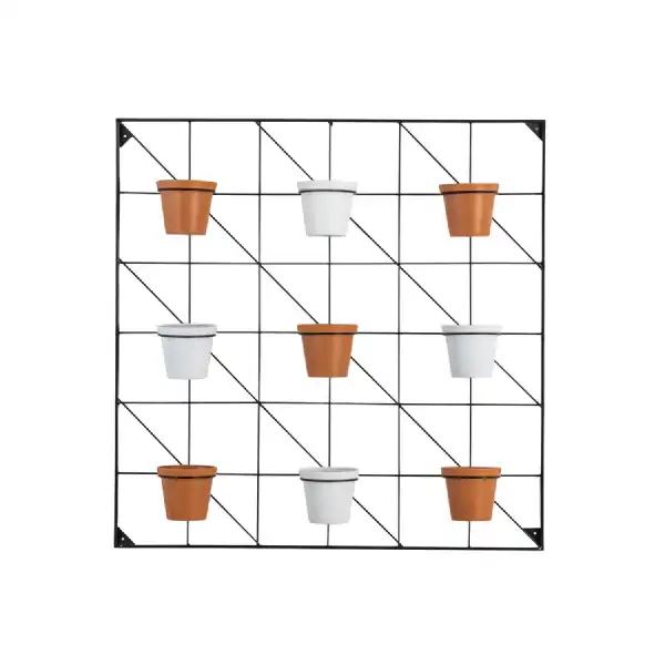 Large White and Terracotta 90cm Square Metal Frame Wall Planter
