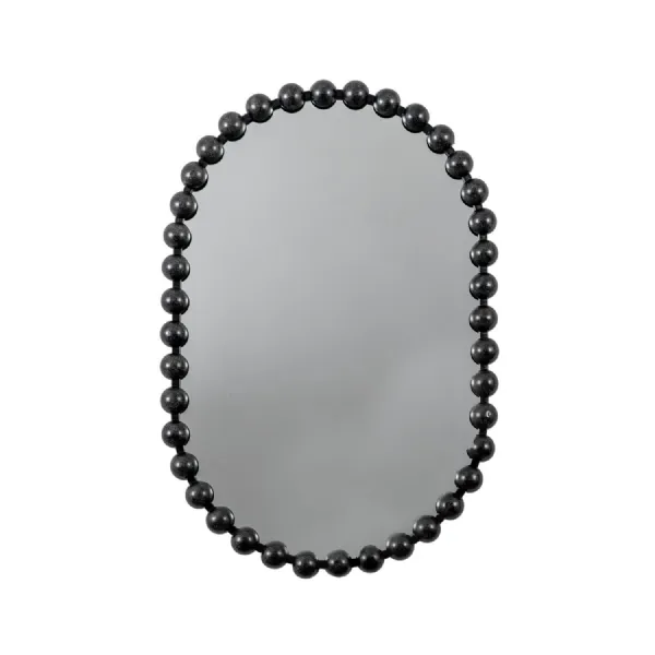Large Black Beaded Rectangular Oval Wall Mirror