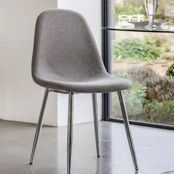 Light Grey Fabric Dining Chair Chrome Finish