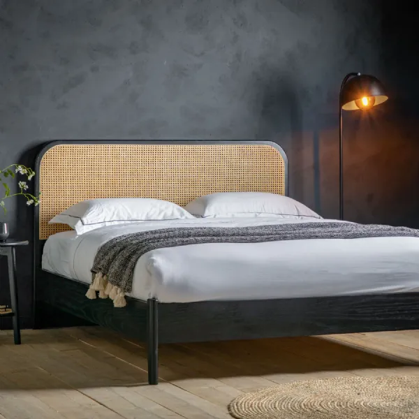 Black And Natural Double Bed Woven Rattan Headboard