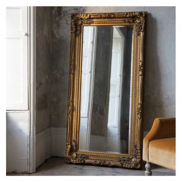 Gold Ornate Frame Large Rectangular Leaner Wall Mirror