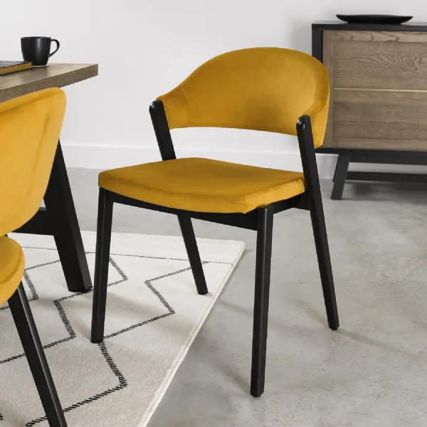 Dark Yellow Velvet Fabric Dining Chair