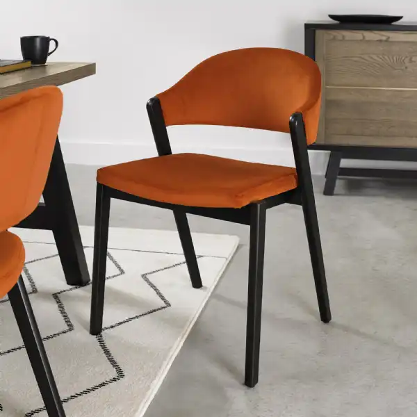 Rust Velvet Fabric Upholstered Curved Back Dining Chair