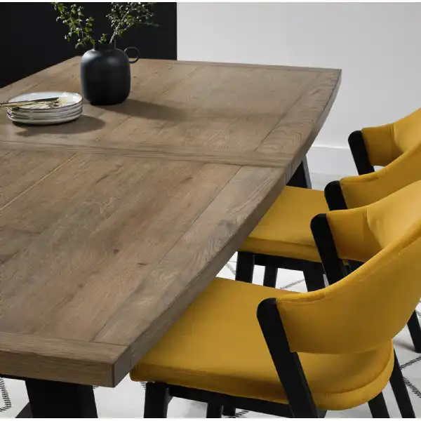 Weathered Oak Extending Dining Table Brass Centre Strip