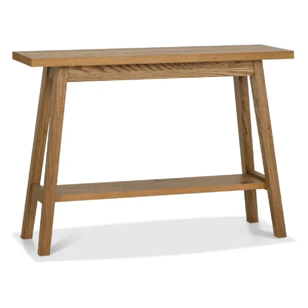 Traditional Rustic Oak Console Hall Table with Lower Shelf