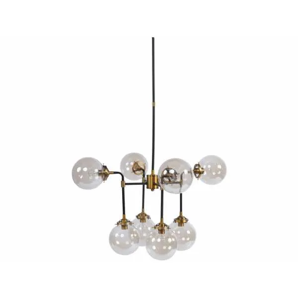 Mercer Large Glass Bubble Black And Brass Chandelier E14 25W