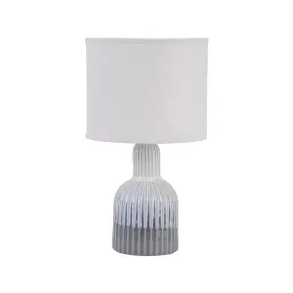 Grey Porcelain Ribbed Lamp and White Shade