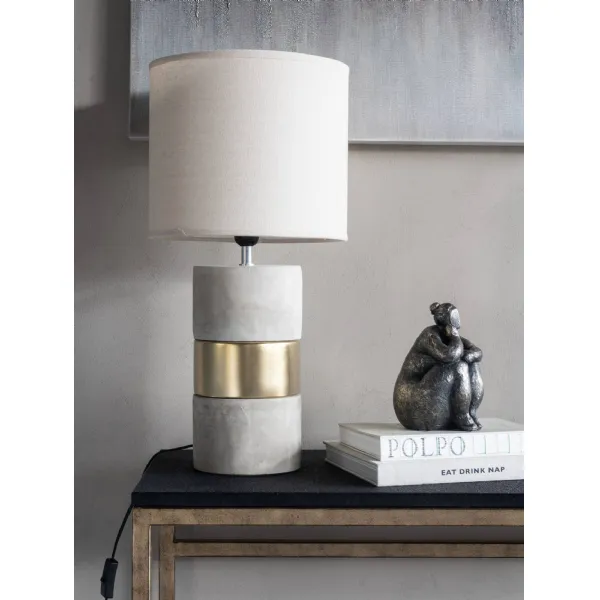 Concrete Gold Band Table Lamp Natural Linen Shade