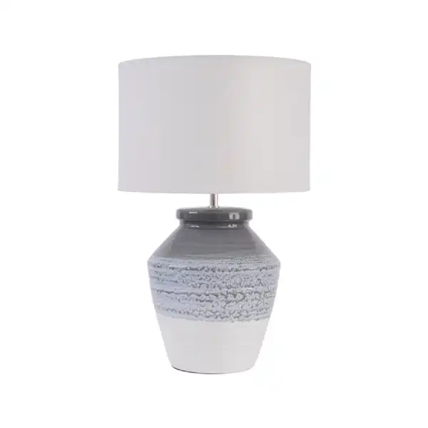 Grey and Blue Ceramic Table Lamp with White Shade