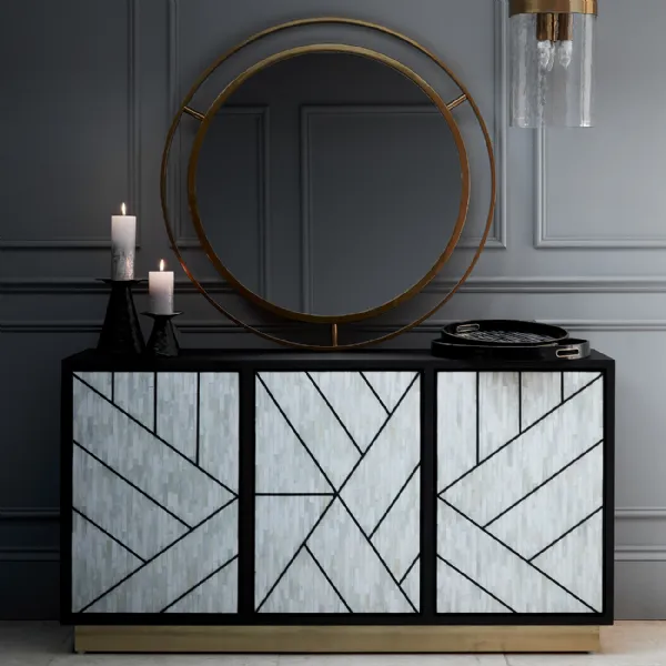 Bone Inlay Black and White Abstract 3 Door Sideboard