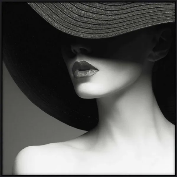 Black 100cm Square Lady in Hat Canvas Wall Art