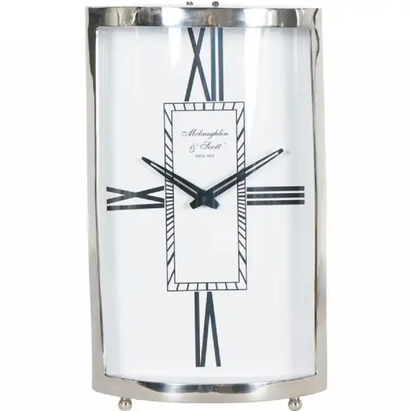 French Silver Finish Metal Small Mantel Clock