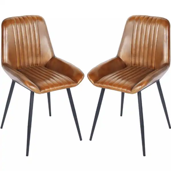 Pair of Pembroke Leather Dining Chairs in Cognac