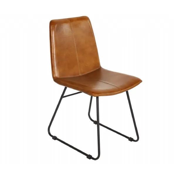 Brown Leather Dining Chair Black Tubular Metal Frame