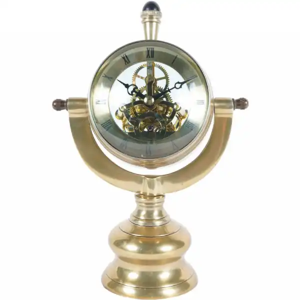 Antique Brass Finish Metal Swivel Mantle Clock