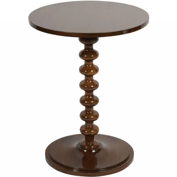 Lacquered Glossy Dark Wood Turned Round Side Table